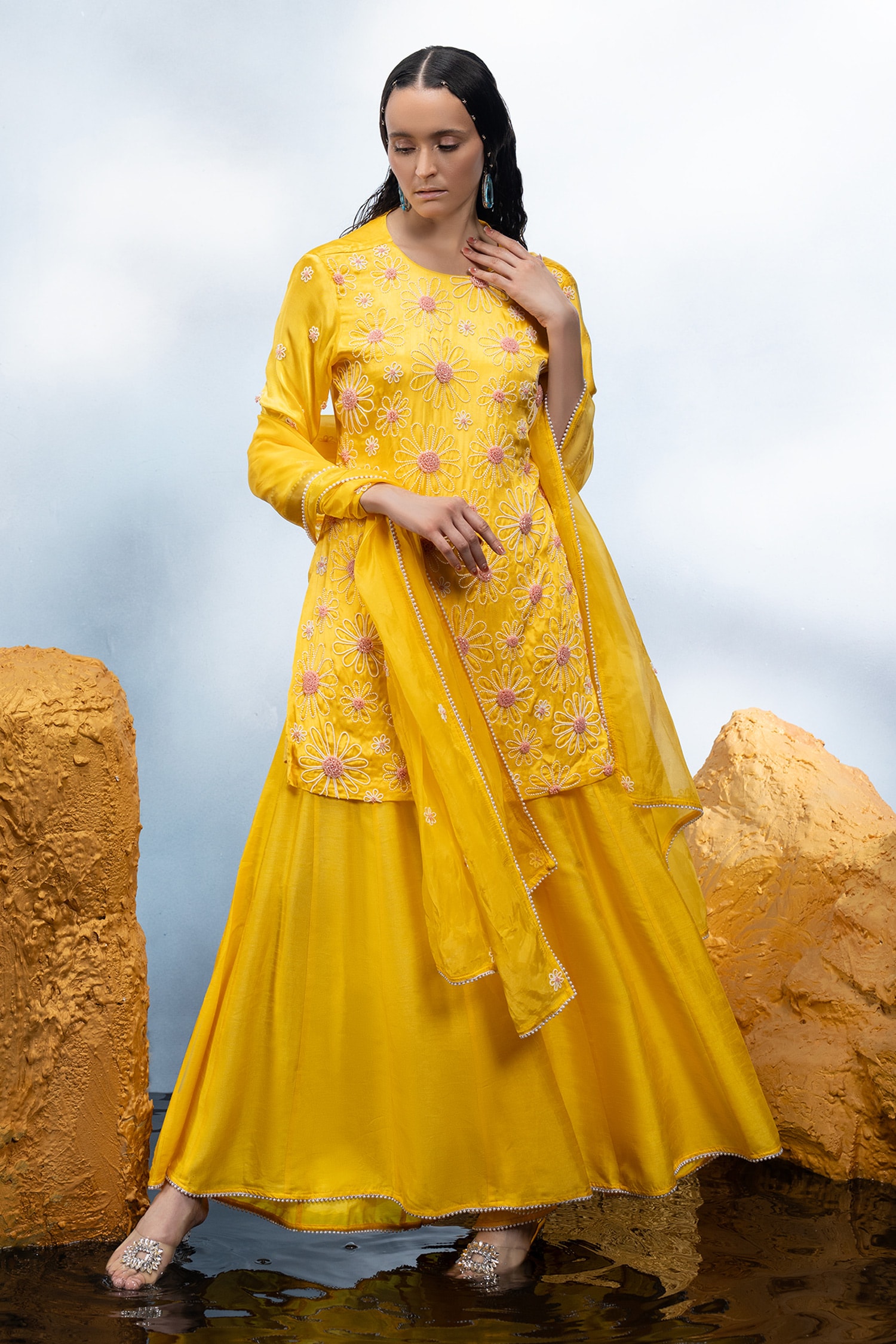 Yellow Sharara Sara Ali Khan Sharara Suit Online Buy Yellow Cotton