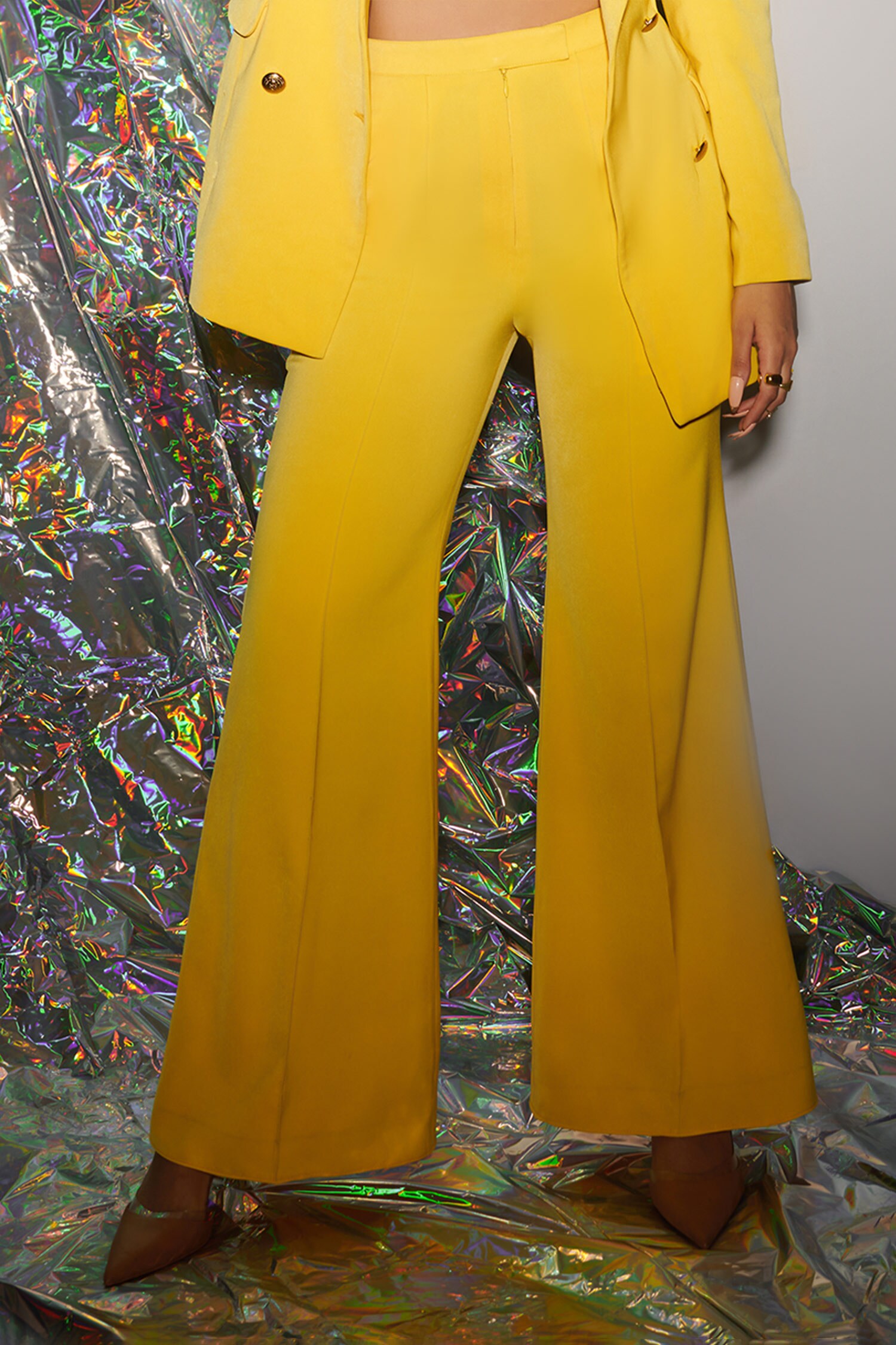 Buy Yellow Voile, Velvet V-neck Double Breasted Blazer