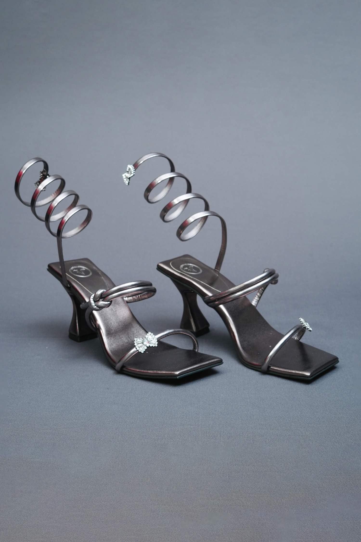 Buy Grey Stone Rhinestone Butterfly Embellished Gun Metal Heels by