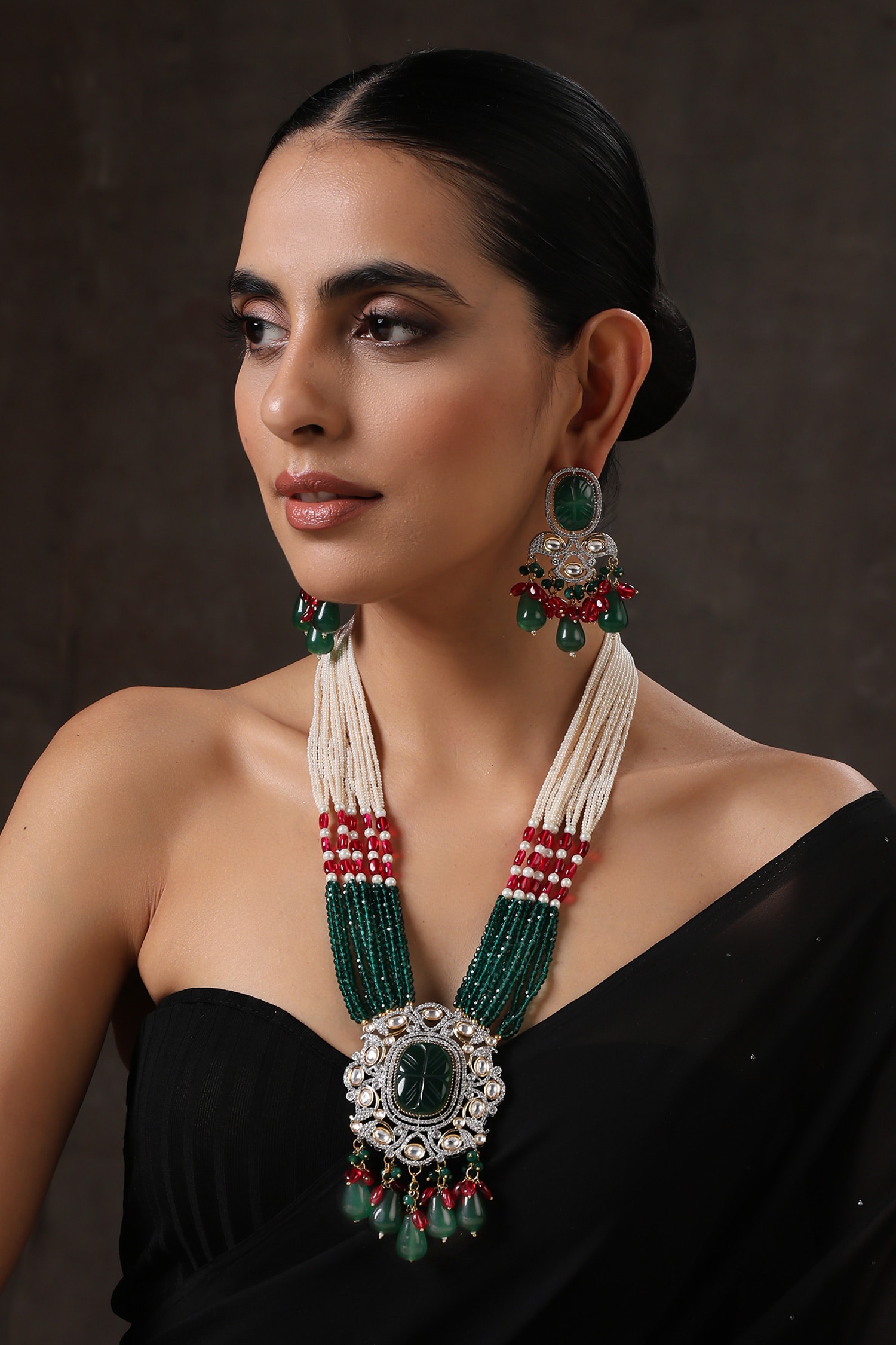 Buy Red Pearls, Beads, Crystals Vintage Embellished Long Necklace