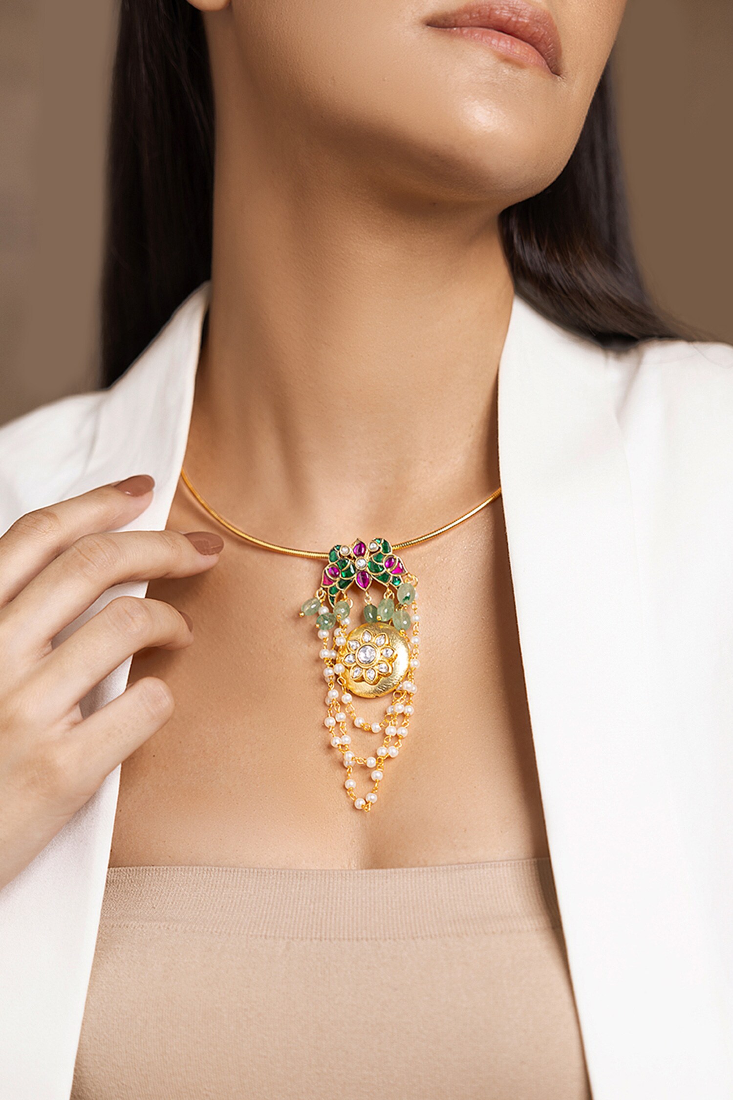 Buy Gold Plated Stone Lustrous Bird Motif Carved Stiff Wire