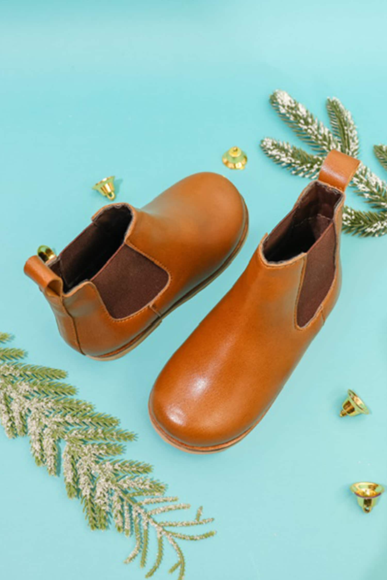 Buy Brown Plain Tan Leatherette Chelsea Boots For Girls by HELLO