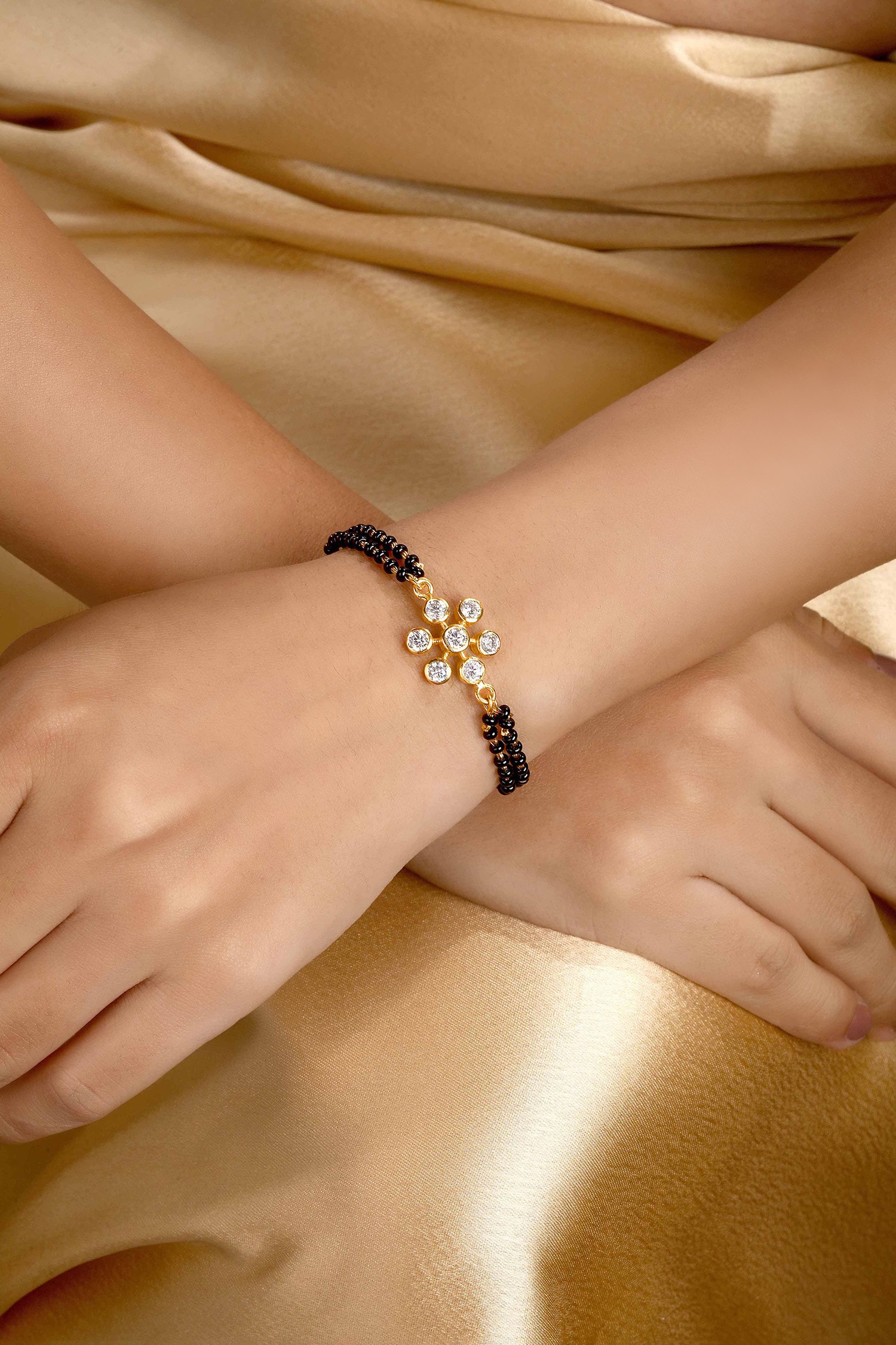 Buy Black Crystals Flora Mangalsutra Bracelet by Sica Jewellery