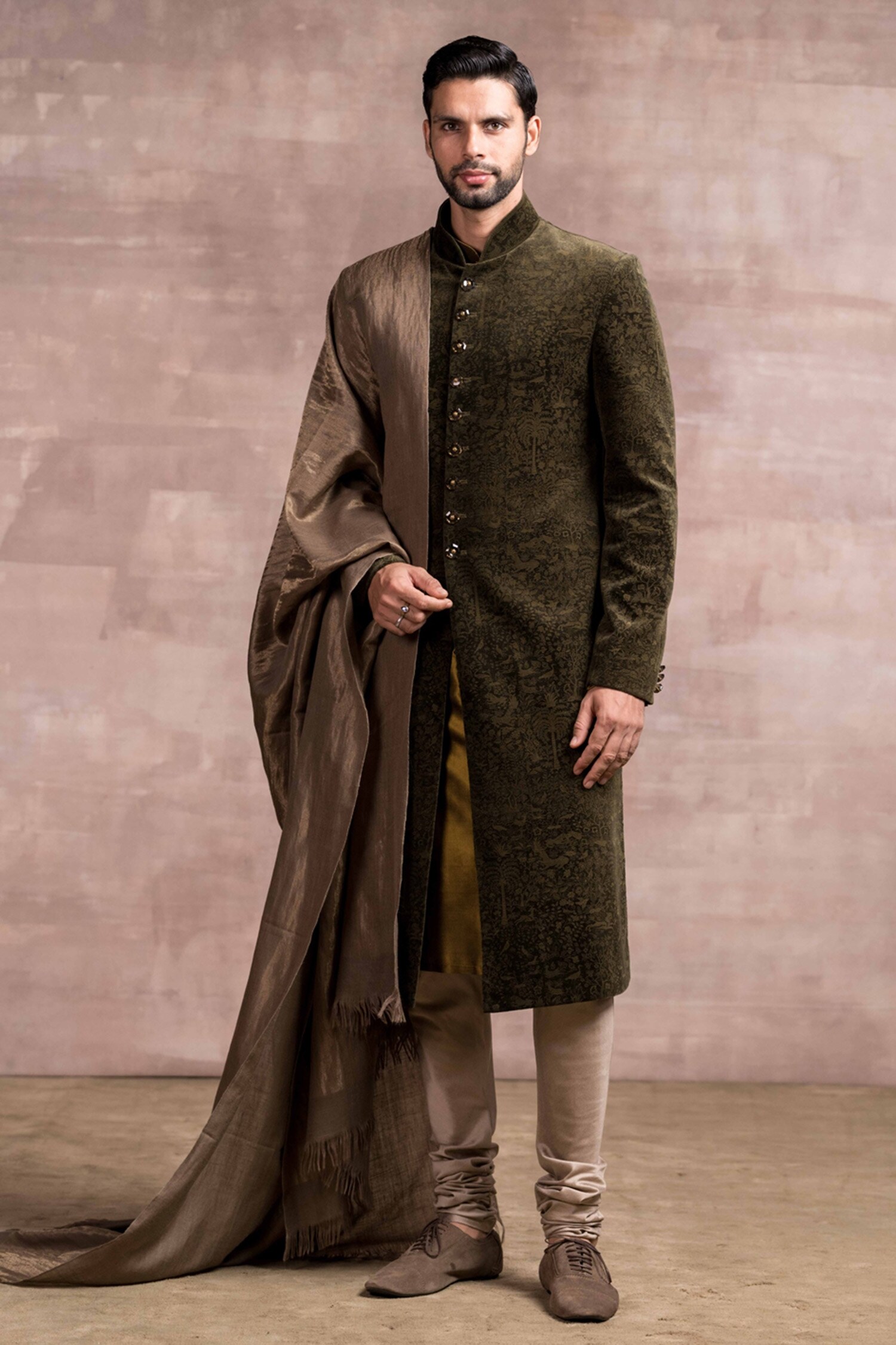 Buy Green Churidar -poplin Lycra, Kurta- Spun Silk, Sherwani