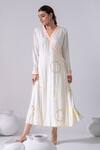 Buy_Kacha Tanka_Ivory Cotton Voile Thread Embroidered Overlap Dress_at_Aza_Fashions