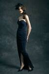 Shop_Mandira Wirk_Blue Bandeau Draped Gown_at_Aza_Fashions