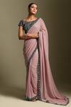 Buy_Two Sisters By Gyans_Pink Sequin Embroidered Saree With Blouse_at_Aza_Fashions