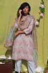 Buy_Studio Malang_Pink Chanderi Silk Rose Block Print Kurta_at_Aza_Fashions