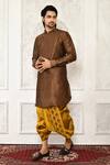 Buy_Nazaakat by Samara Singh_Brown Dupion Silk Abstract Printed Dhoti And Kurta Set_at_Aza_Fashions