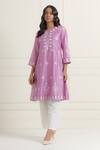 Buy_Ikshita Choudhary_Purple Chanderi Silk Flared Embroidered Kurta_at_Aza_Fashions