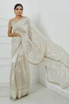 Buy_AMRTA_Off White Shell Beaded Pre-draped Saree With Blouse_at_Aza_Fashions