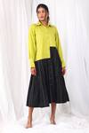 Buy_KHAT_Black Poplin Cotton Colorblock And Striped Pattern Shirt Dress_at_Aza_Fashions