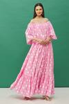 Buy_Samyukta Singhania_Pink Cotton Polka Dot Print Tiered Dress_at_Aza_Fashions