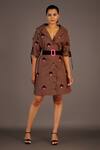 Buy_Deepika Arora_Brown Cotton Embroidered Shirt Dress_at_Aza_Fashions