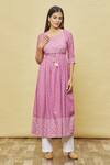 Buy_Samyukta Singhania_Purple Rayon Foil Print Kurta_at_Aza_Fashions