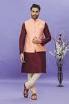 Buy_Nazaakat by Samara Singh_Maroon Floral Pattern Button Down Bundi And Kurta Set_at_Aza_Fashions
