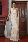 Buy_Arpita Mehta_Off White Georgette Polka Print Pre-draped Saree With Blouse_at_Aza_Fashions