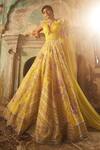 Buy_Ridhi Mehra_Yellow Raha Flower Vine Embroidered Lehenga And Bodysuit Set_at_Aza_Fashions