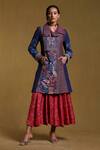 Buy_Ritu Kumar_Blue Viscose Crepe Paisley Print Long Jacket_at_Aza_Fashions