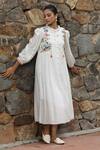 Buy_Desert Shine by Sulochana Jangir_White Handwoven Chanderi Nature Motif Embroidered Shirt Dress_at_Aza_Fashions