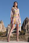 Buy_Twinkle Hanspal_Multi Color Handloom Chanderi Dahlia Printed Short Dress_at_Aza_Fashions