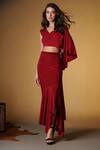Buy_S&N by Shantnu Nikhil_Maroon Poly Jersey Asymmetric Hem Draped Skirt_at_Aza_Fashions