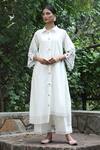 Buy_Desert Shine by Sulochana Jangir_White Handwoven Chanderi Floral Embroidered Sleeve Shirt Dress_at_Aza_Fashions