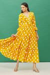 Buy_Samyukta Singhania_Yellow Cotton Printed Tiered Dress_at_Aza_Fashions
