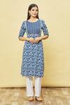 Buy_Samyukta Singhania_Blue Cotton Floral And Vine Print Kurta_at_Aza_Fashions