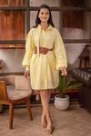 Buy_B'Infinite_Yellow Cotton Stripe Print Shirt Dress_at_Aza_Fashions