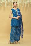 Buy_Samyukta Singhania_Blue Cotton Bandhani Print Sharara Set_at_Aza_Fashions