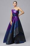 Buy_Amit Aggarwal_Blue Mesh Metallic Striped Bandeau Gown_at_Aza_Fashions