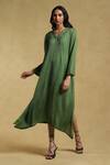 Buy_Ritu Kumar_Green Crimp Satin Asymmetric Kurta_at_Aza_Fashions
