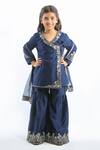 Buy_Rohit Bal_Blue Chanderi Angrakha Sharara Set For Girls_at_Aza_Fashions
