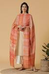 Buy_Shingora_Red Silk Striped Frayed Hem Dupatta_at_Aza_Fashions