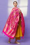 Buy_Khwaab by Sanjana Lakhani_Pink Banarasi Art Silk Floret Pattern Dupatta_at_Aza_Fashions