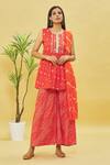 Buy_Samyukta Singhania_Orange Rayon Bandhani Print Kurta Sharara Set_at_Aza_Fashions