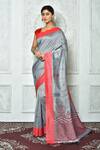 Buy_Samyukta Singhania_Grey Cotton Floral And Chevron Pattern Saree_at_Aza_Fashions