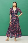 Buy_Samyukta Singhania_Blue Chanderi Floral Print Tiered Dress_at_Aza_Fashions