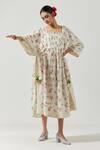 Buy_Label Earthen_Ivory Cotton Mul Printed Kaftan Dress_at_Aza_Fashions