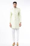 Buy_Spring Break_Green Polyester Cotton Full Sleeved Sherwani Set_at_Aza_Fashions