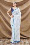 Buy_Khwaab by Sanjana Lakhani_Blue Georgette Crochet Lace Border Sequin Saree_at_Aza_Fashions