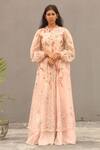Buy_Shasha Gaba_Peach Silk Organza Hand Embroidered Gown_at_Aza_Fashions