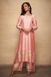 Buy_Gulabo by Abu Sandeep_Pink Pure Chanderi Silk A-line Kurta_at_Aza_Fashions