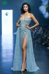Buy_Saisha Shinde_Blue Tulle Strapless Hand Embroidered Gown_at_Aza_Fashions