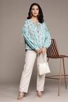 Buy_Aarke Ritu Kumar_Blue Cotton Paisley Print Top_at_Aza_Fashions
