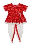 Buy_Saka Designs_White Bandhani Pattern Peplum Top With Dhoti Pant For Girls_at_Aza_Fashions