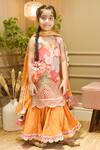 Buy_FAYON KIDS_Orange Floral Pattern Kurta Lehenga Set For Girls_at_Aza_Fashions