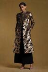 Buy_Ritu Kumar_Gold Cotton Bookley Floral Print Metallic Long Jacket_at_Aza_Fashions