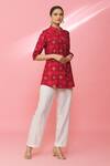 Buy_Naintara Bajaj_Red Modal Chanderi Bandhani Print Tab Sleeve Shirt_at_Aza_Fashions